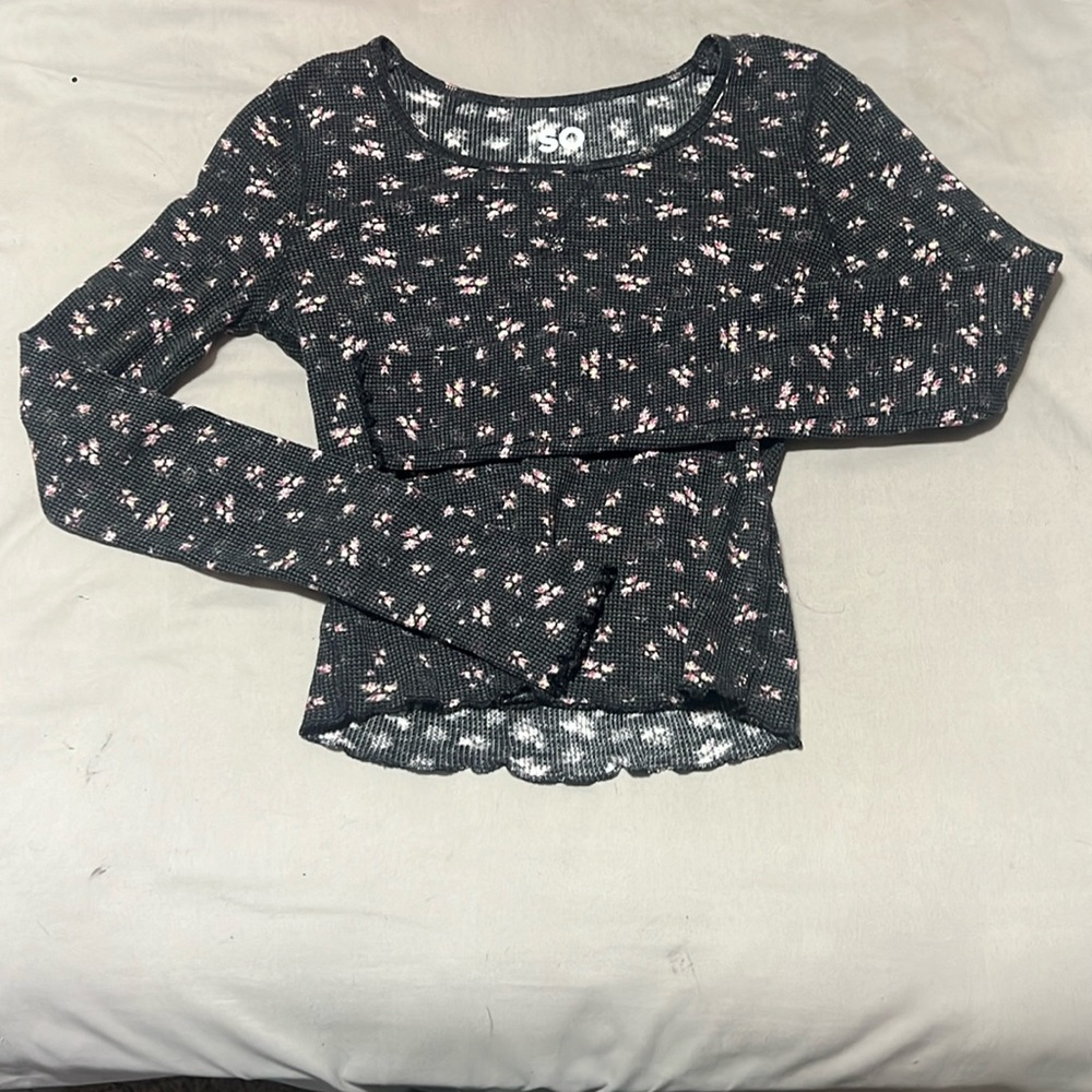 Long Sleeve Black Top with Floral